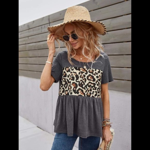 Gray Leopard Ruffle Top - Picture 6 of 6
